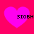 Four identical pink hearts on a bright red background, each containing the text SIOBH in black pixelated font.