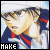 Pixelated anime-style character with light brown hair and white headband, wearing blue jacket with red trim, mouth open in mid-expression.