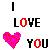 Pixelated static icon displaying "I LOVE YOU" text with a pink heart symbol replacing the word "YOU" on a white background.