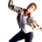 Pixelated static image of a person in mid-action pose with raised arm and extended hand, wearing dark jacket over white shirt and dark pants against plain background.