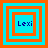 Four square display a pixelated name "Lexi" within nested orange and cyan borders, each showing a different arrangement of the layered squares