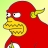 Pixelated character with red head and body, yellow beak-like nose, and yellow ear tuft against gradient background.