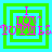 Four identical square with green and cyan borders display pink text and symbols, each showing a static image with no visible motion changes