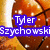 A basketball-themed buddy icon with text overlays: 'Tyler Szychowski' in blue, '#21' in red and blue outline, and 'I Love B-ball' in red.