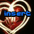 Pixelated heart-shaped icon with glowing white outline, red interior, and blue text 'insert' overlaid on top left.