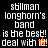 Pixelated text displays 'stillman longhorn's band is the best! deal with it!' across four color backgrounds with small orange and black pixel symbols.