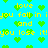 Pixelated cyan background with repeating yellow text and green heart symbols in a pattern