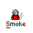 Pixel art character in red shirt with smoke rising from hand, text 'Smoke' below, gray background.