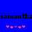 Blue background with black text reading 'samanthasamantha' and two of pink/purple pixelated heart symbols