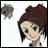 Pixelated anime-style character with brown hair tied in a bun with red hair accessories, smiling face, and light skin tone.