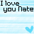 A static image with repeating text and heart symbols on a light blue striped background.