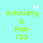 Pixelated green text "Schmidty & Ham <33" on cyan background with animated white heart and starburst symbols.