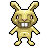 Pixelated rabbit-like figure with golden-brown fur, pink nose, and wide eyes, standing with arms outstretched against gray background.