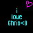 A pixelated image with cyan text reading "i love Chris<8" on both sides of a pink heart symbol above the text.