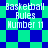 Pixelated text 'Basketball Rules Humber 11' appears on a blue and green checkered background with diamond-shaped patterns.