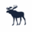 Pixelated dark blue moose silhouette with light gray antlers and legs on white background, standing in profile facing left.