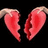 A broken red heart held by hands above a black background, with text reading 'he broke my HEART!' and a grayscale version below.