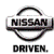 Nissan logo with 'DRIVEN.' text below on white background, adjacent to green background with 'Original Icons .com' in bright green pixelated font.