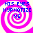 Four identical display a pink and white spiral with blue text reading HIS EYES HYPNOTIZE ME
