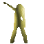 25 pixelated yellow-green figures in various poses against a gray background, each figure showing distinct arm and leg positions
