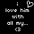 Pixelated text and symbols on black background with heart symbol replacing 'love' in phrase.