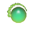 A green sphere with a light gradient and a green beaded ring rotating around it in a clockwise motion.