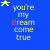 A 3x2 contact sheet of five animated frames showing a blue background with yellow text and stars, where the word 'dream' changes color across frames.