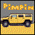 Animated sequence of a yellow Hummer H2 with 'Pimpin' text above it, showing four distinct wheel positions across frames.