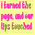 Yellow background with pink pixelated text reading 'i turned the page, and our lips touched' in three lines.