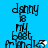 Blue background with black text reading "danny 18 MY best friends" in pixelated font, showing a white cursor moving across the word "friends".