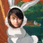 Pixelated image of a person with short dark hair wearing a white top, positioned against a background with brown, green, and white sections.