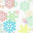 Pixelated floral pattern with pastel pink, green, blue, and yellow flowers on white background.