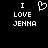 Black background with white pixelated text reading "I LOVE JENNA" on both sides, a pixelated heart symbol between the text blocks.