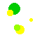 Pixelated geometric shapes in bright colors on a gray background, including circles, triangles, and curved lines.