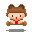 Pixel art contact sheet of an animated character with brown animal ears, red mouthpiece, and Chinese text on a white circular background across multiple frames.