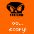 Pixelated black skull icon with orange eye sockets on orange background, below which white text reads 'oo... scary!' in pixel font.