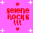 Pixelated pink background with white stars and red hearts, displaying "selene rocks!!!" in bold red text across four identical quadrants.