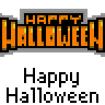 A 3x3 contact sheet of pixel art Halloween-themed animated buddy icons with repeating characters and text variations on a gray background.
