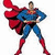 Pixelated figure in blue and red costume with flowing red cape, standing with one hand on hip and the other extended, against white background.