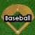 Baseball diamond on green grass with 'Baseball' text, black background with 'and' text, deer in rocky terrain with 'Hunting!' text.