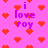 Pixelated pink background with red heart shapes and purple text reading "i love roy" in multiple positions.