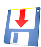 Blue floppy disk icon with red downward arrow on white label, rotating through multiple angles including front, side, and top views.