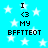 Pixelated blue background with white stars and repeated black text "I <3 MY BFFTEOT" in four identical quadrants.