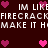 Pixelated text and pink hearts on a dark red background with repeated phrases.