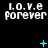 Pixelated text 'LO.V.e forever' repeated across a black background with cyan animated elements appearing and disappearing.