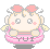 Pixelated character with pink hair bows, yellow pigtails, and a pink outfit displaying 'YUI' text across the chest.