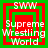 Four identical square display layered red and green borders with white text reading 'SWWW' above 'Supreme Wrestling World', each showing the same static composition