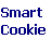 Pixelated text and a chocolate chip cookie icon in blue, pink, brown, red, and purple on white background.