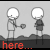 A 5-frame animated contact sheet showing stick figures exchanging a small object with text overlays reading "here... i dont want it" and "anymore anymore".