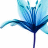 Pixelated blue and cyan floral shape with flowing petal-like extensions on a white background.